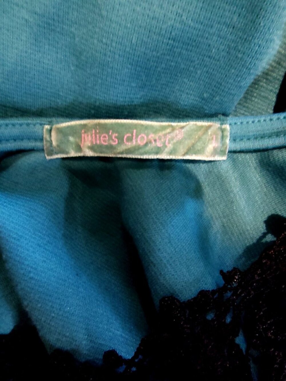 Teal Peplum Tank Top With Black Lace Overlay Womens Large By Julies Closet Polye - Picture 6 of 6